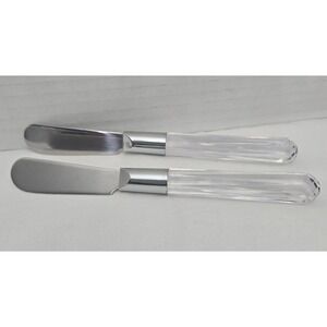2 Vtg Stanley Roberts City Lights Butter Cheese Spreaders Clear Faceted Lucite